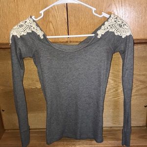 Hollister lace shoulder long sleeve top